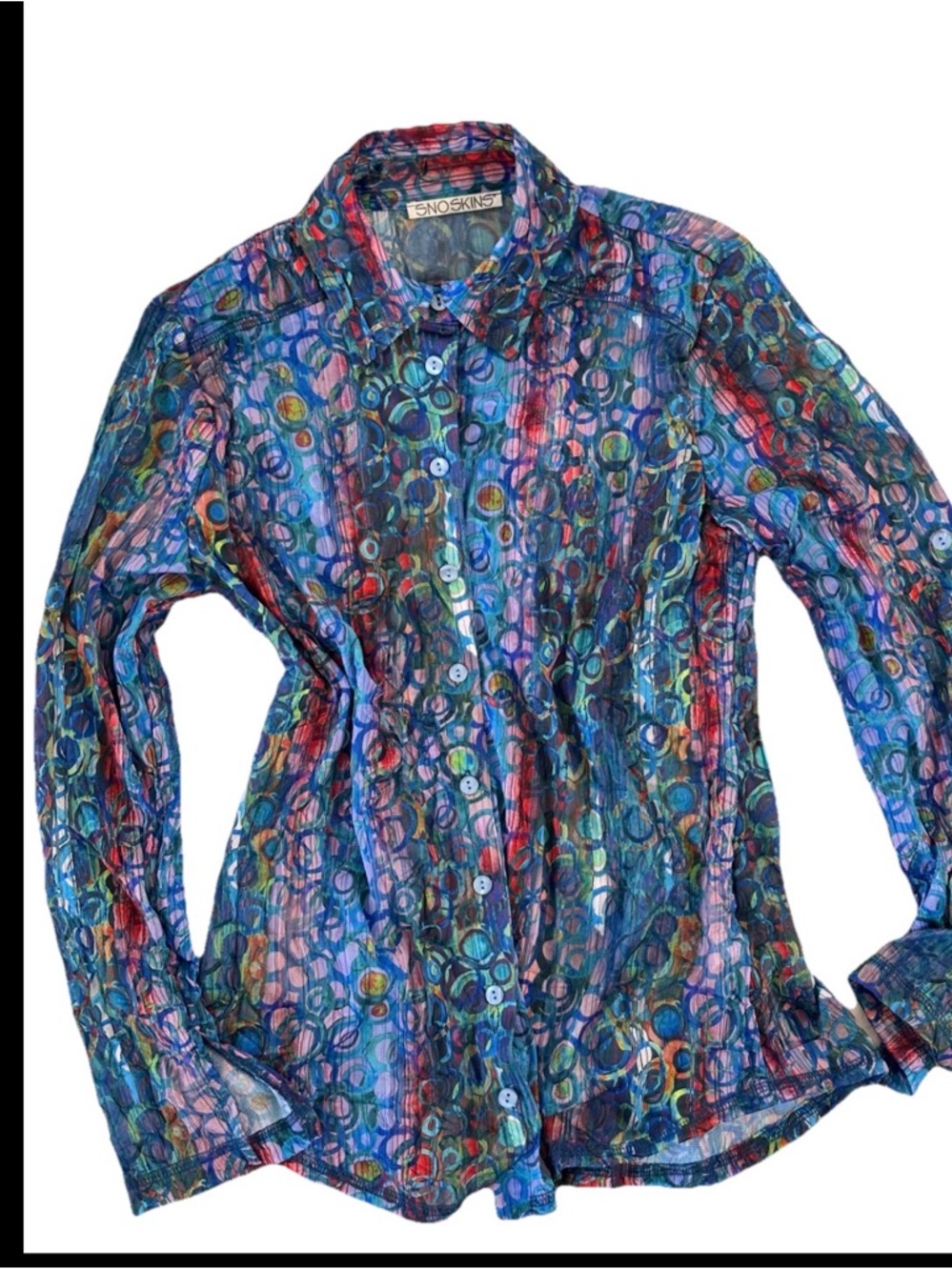 SnoSkins Art Geometric Crinkle Blouse Made In USA XS Msrp $149